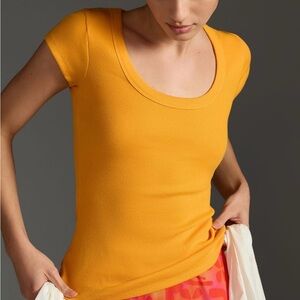 Pilcro Anthropologie ribbed scoop neck tee orange S